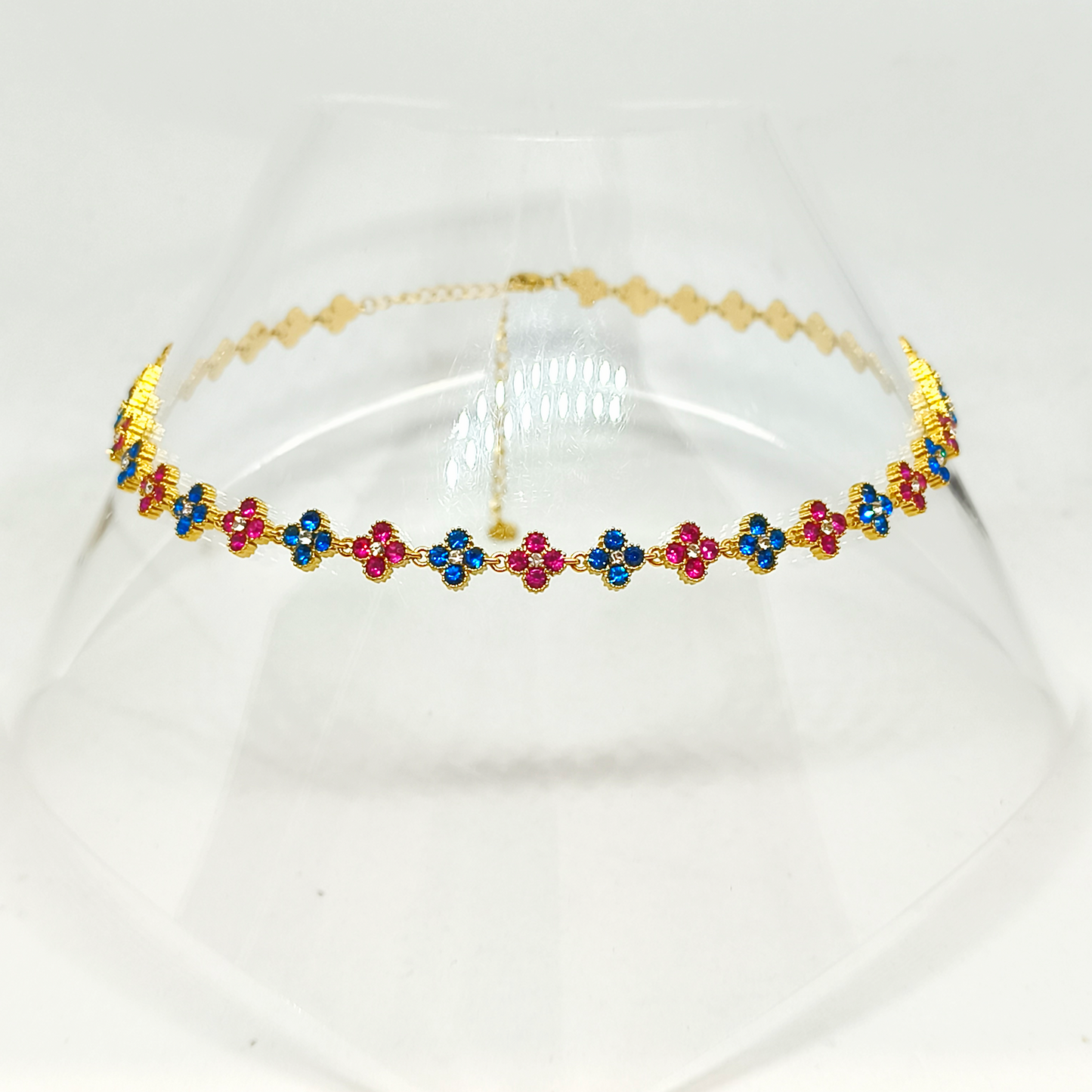 Collier MELANIA gold/bleu électrique & rose bonbon