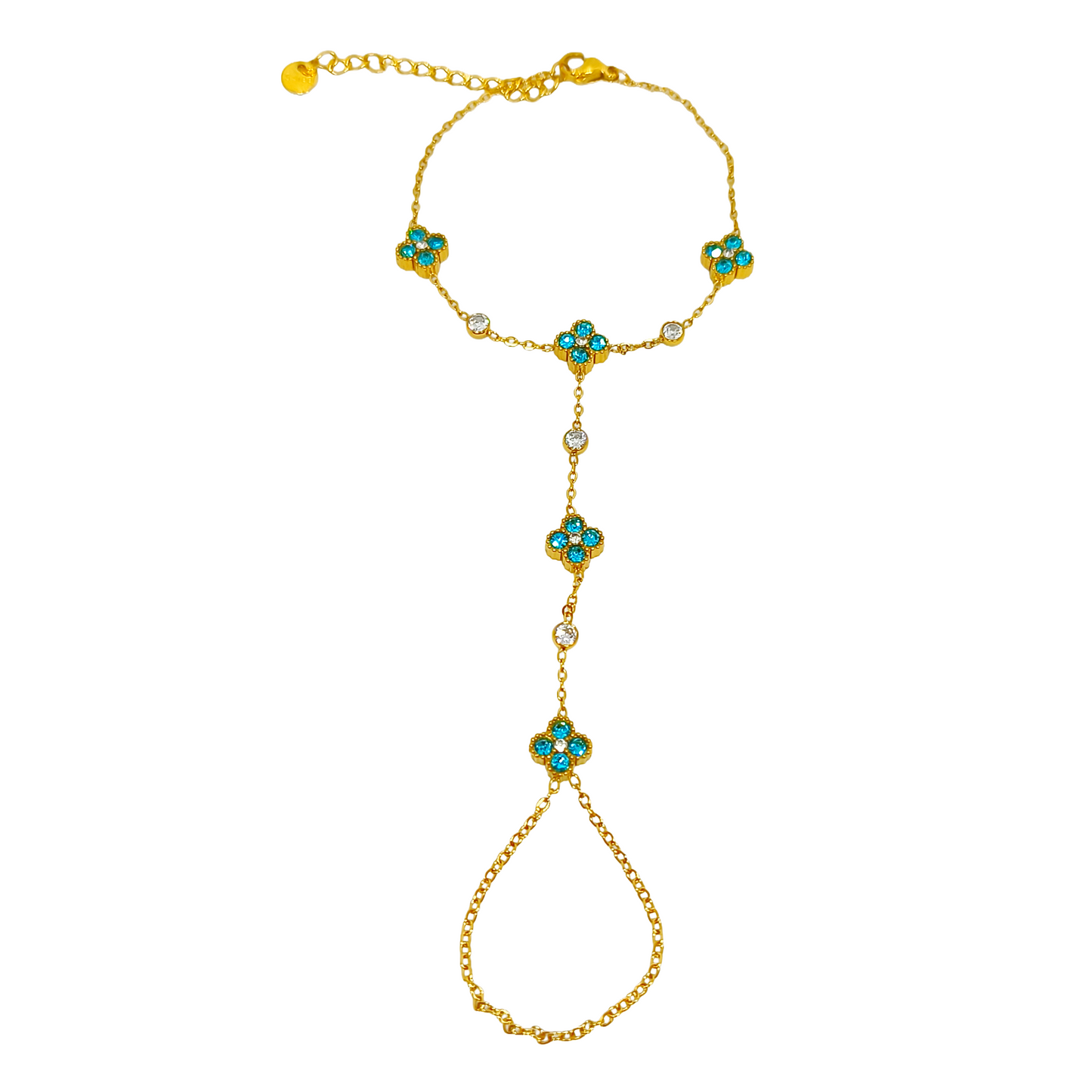 Chaine de main LOLA gold/bleu ciel