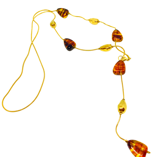 Collier sautoir ANNAELLE gold/marron