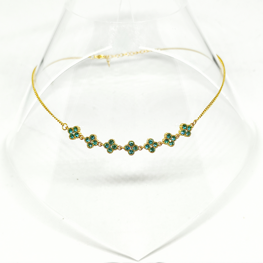 Collier EVA gold/bleu ciel