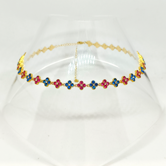 Collier MELANIA gold/bleu électrique & rose bonbon