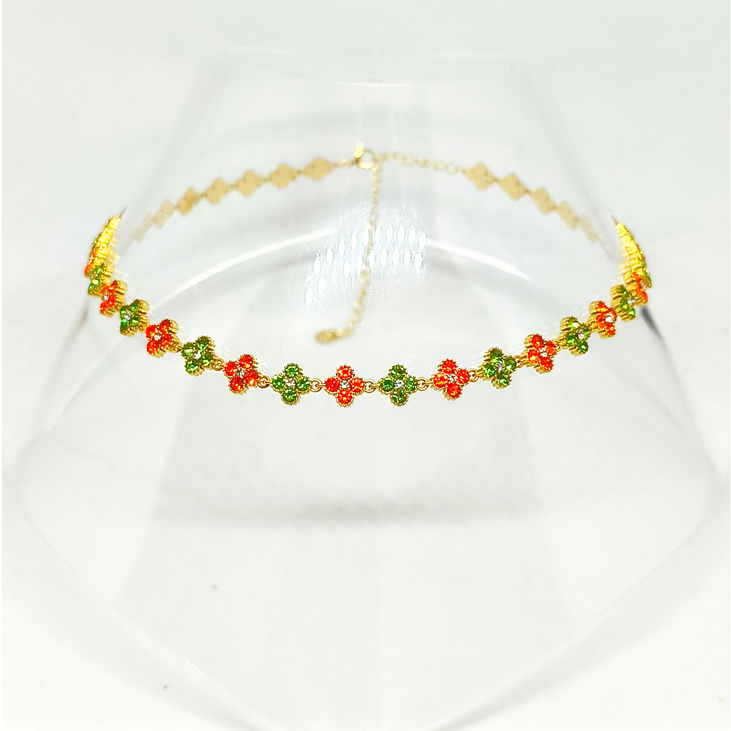 Collier MELANIA gold/rouge orangé & pistache
