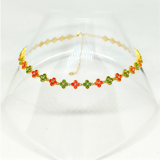 Collier MELANIA gold/ rouge orangé et pistache