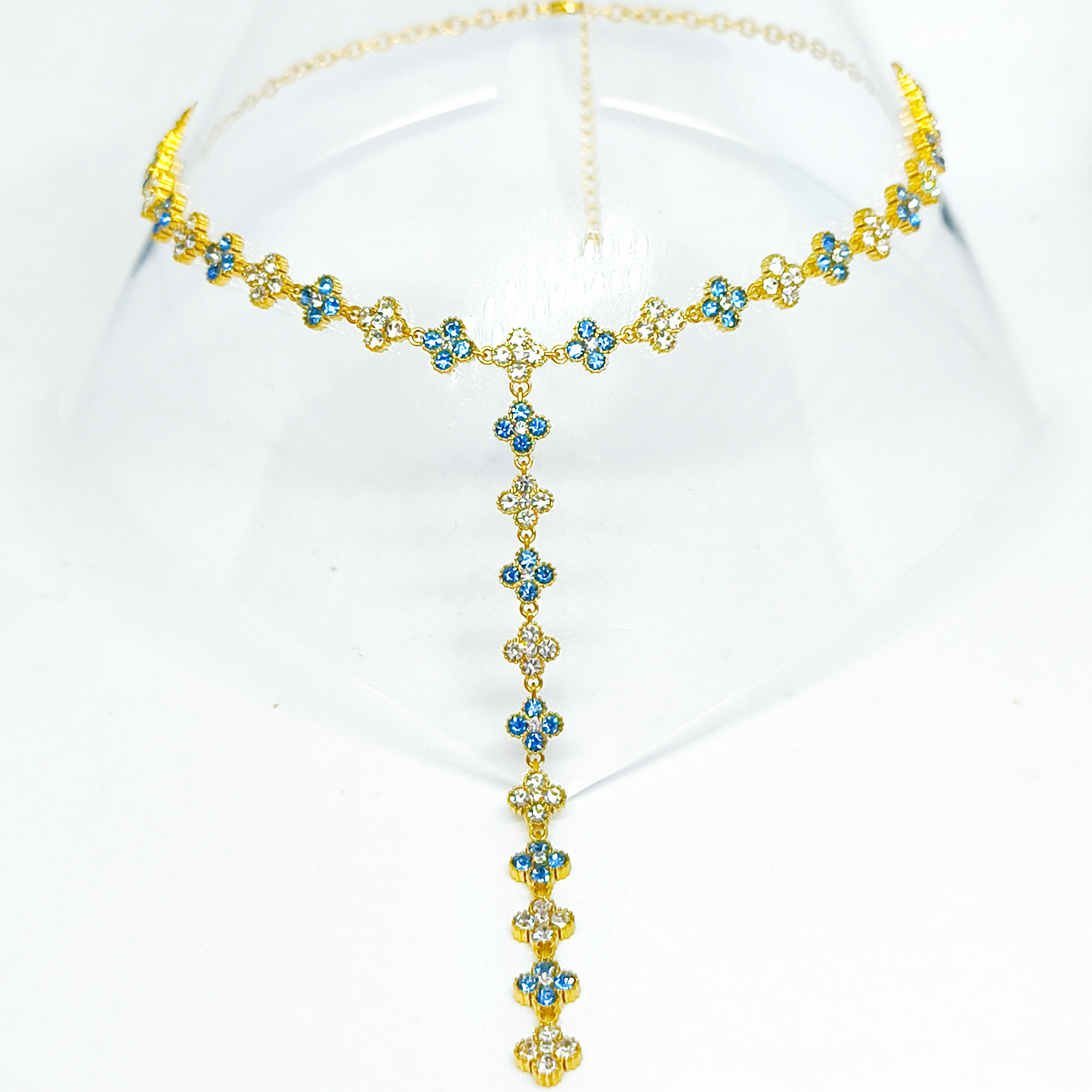 Collier TELMA gold/bleu gris et blanc